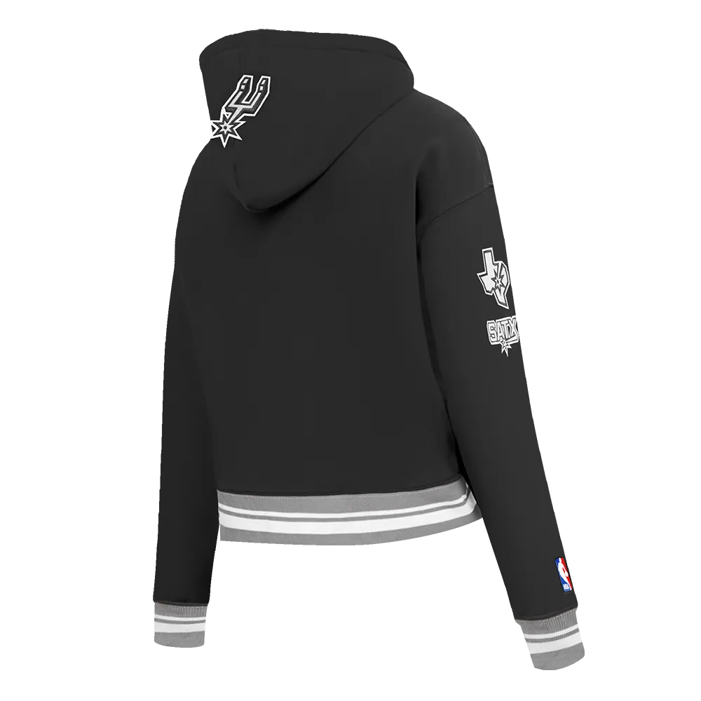 NBA SAN ANTONIO SPURS RETRO CLASSIC WOMEN'S RIB CROPPED PO HOODIE (BLACK/GRAY)