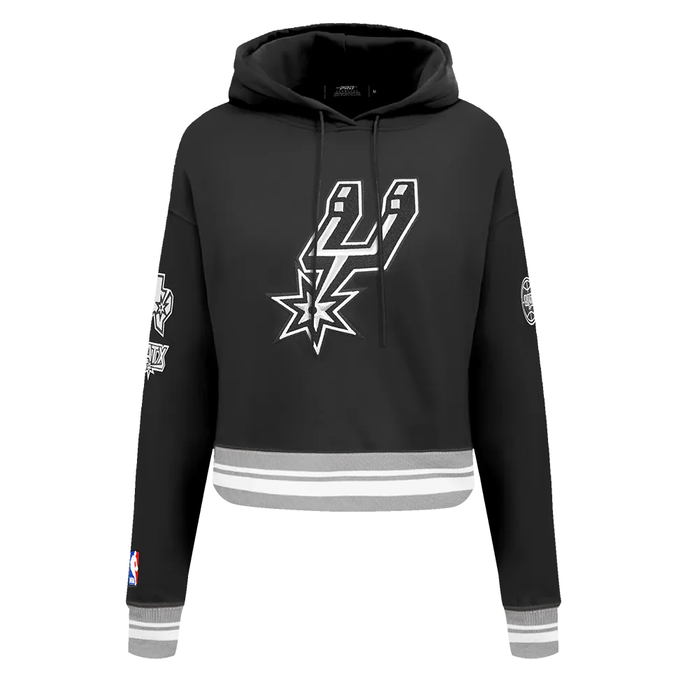 NBA SAN ANTONIO SPURS RETRO CLASSIC WOMEN'S RIB CROPPED PO HOODIE (BLACK/GRAY)