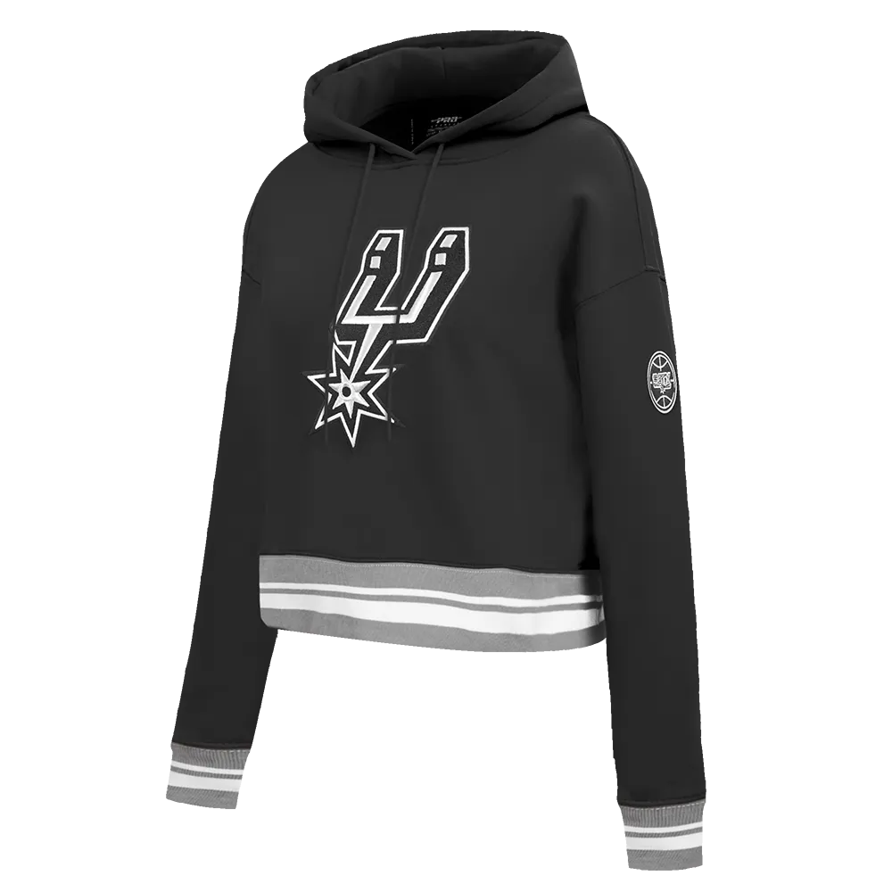 NBA SAN ANTONIO SPURS RETRO CLASSIC WOMEN'S RIB CROPPED PO HOODIE (BLACK/GRAY)