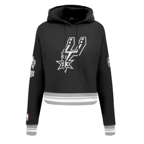 NBA SAN ANTONIO SPURS RETRO CLASSIC WOMEN'S RIB CROPPED PO HOODIE (BLACK/GRAY)