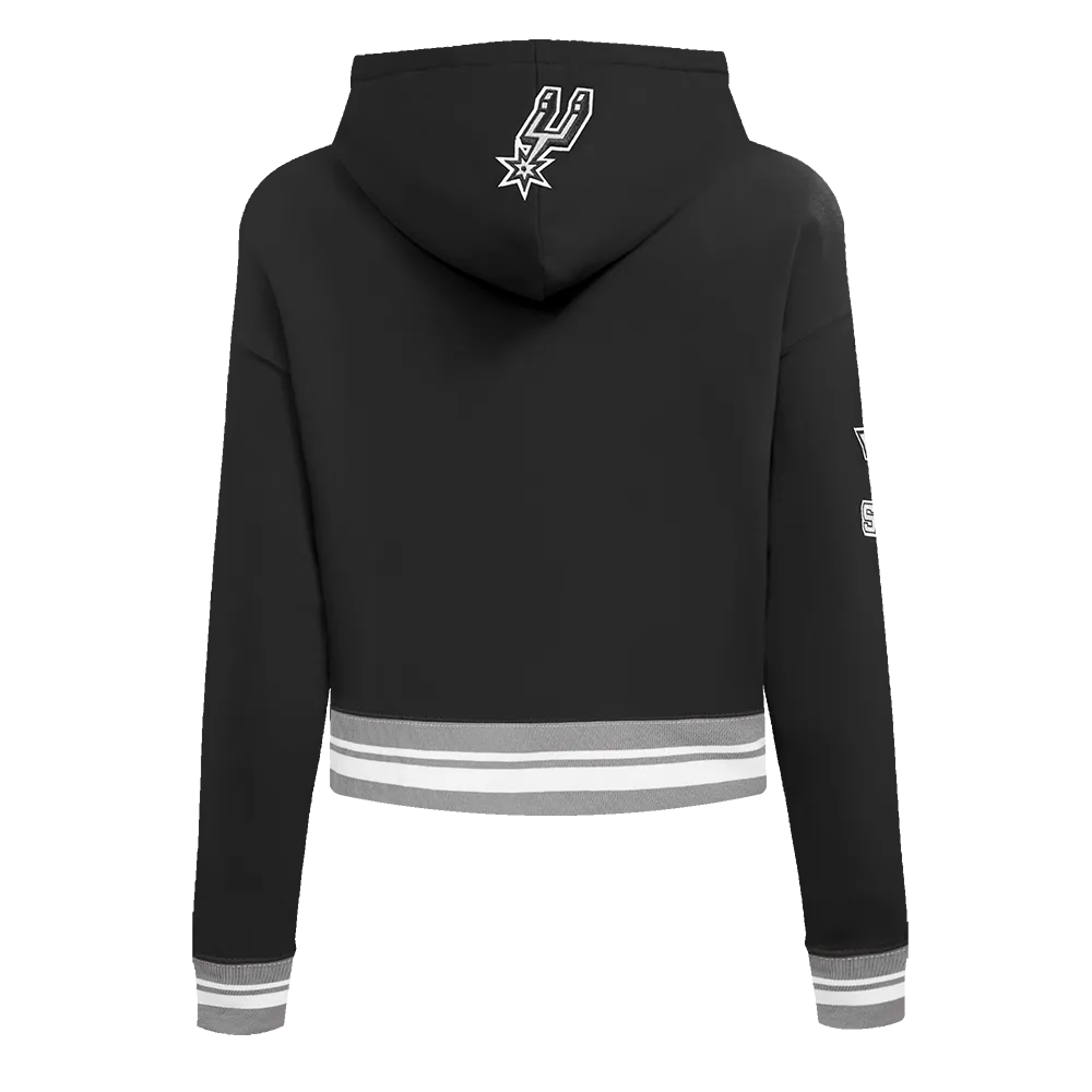 NBA SAN ANTONIO SPURS RETRO CLASSIC WOMEN'S RIB CROPPED PO HOODIE (BLACK/GRAY)