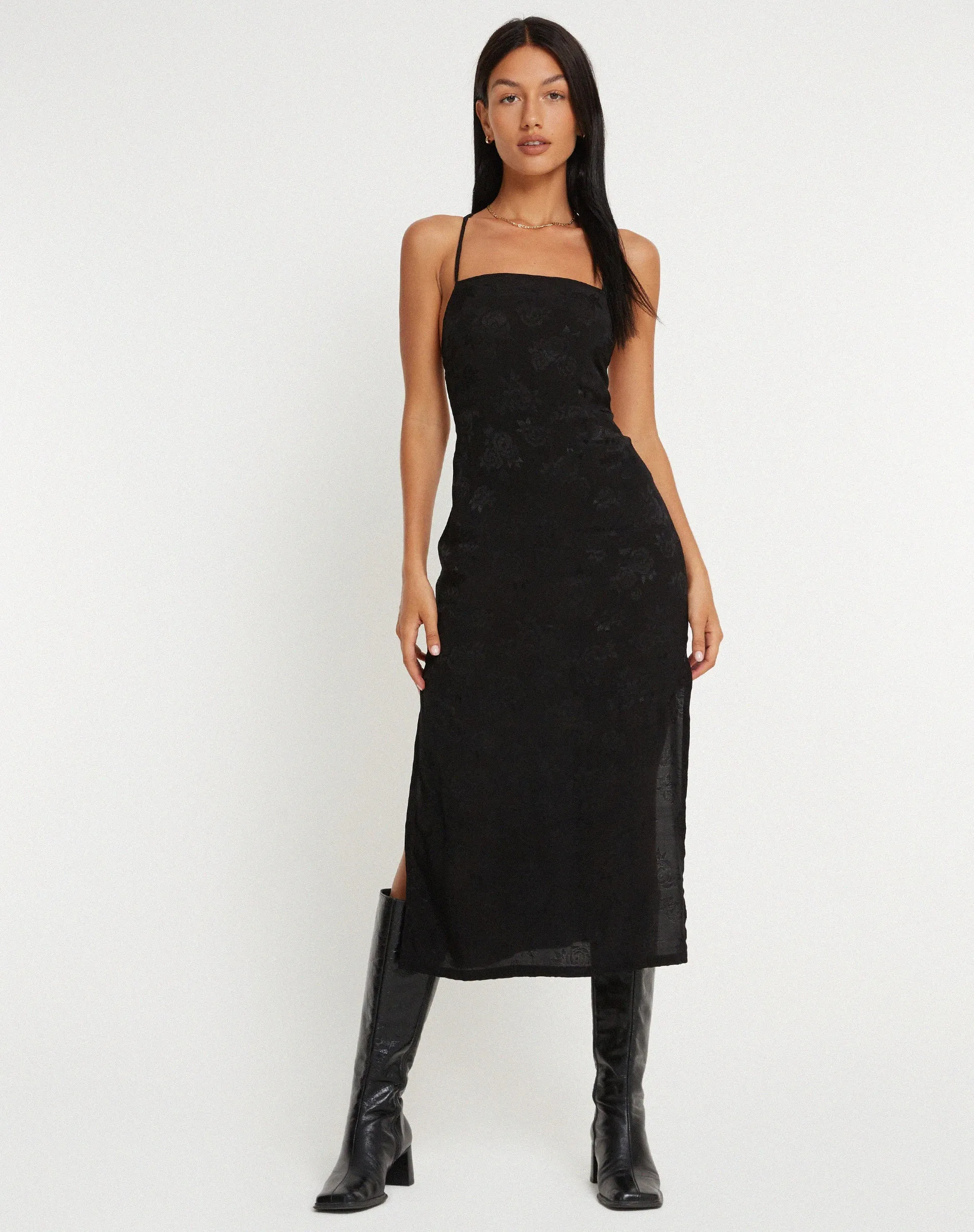 Nosita Midi Dress in Satin Rose Black