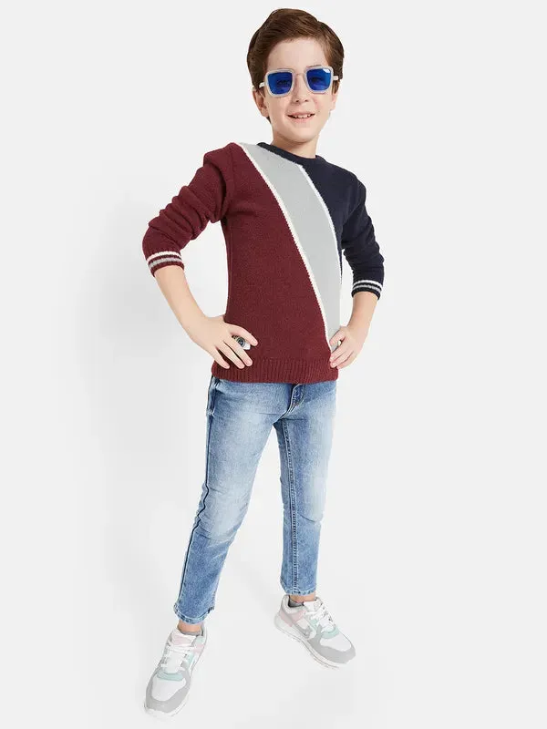 Octave Boys Maroon Grey Colourblocked Pullover