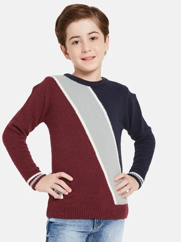 Octave Boys Maroon Grey Colourblocked Pullover