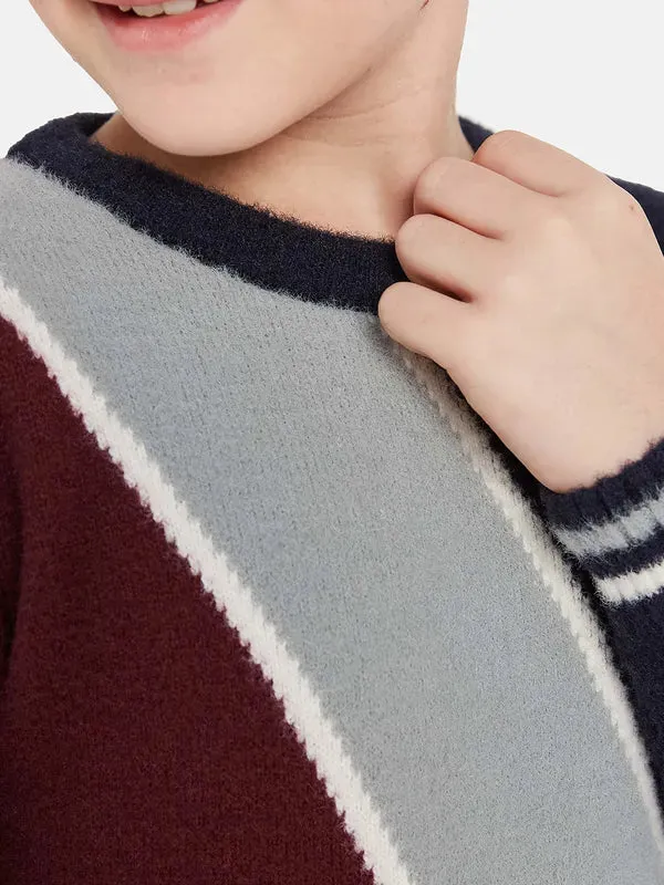 Octave Boys Maroon Grey Colourblocked Pullover