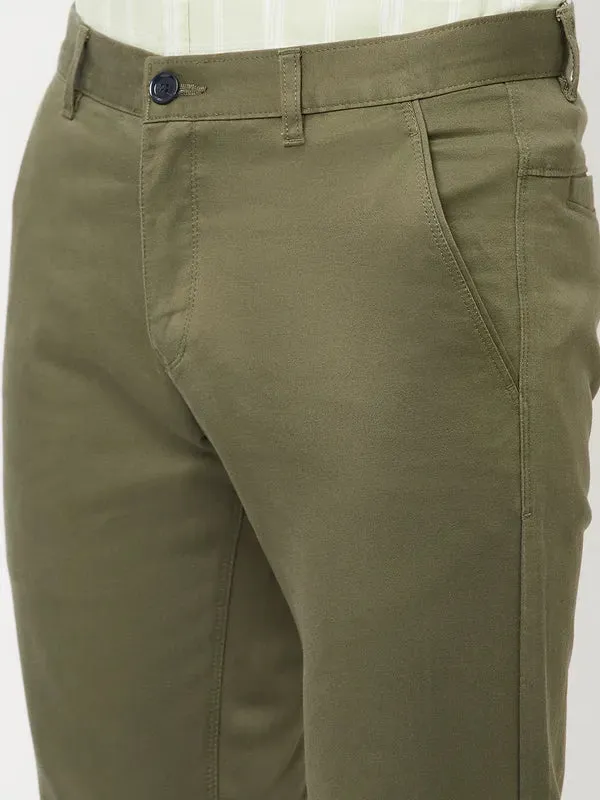 Octave Men Olive Green Cotton Chinos Trousers