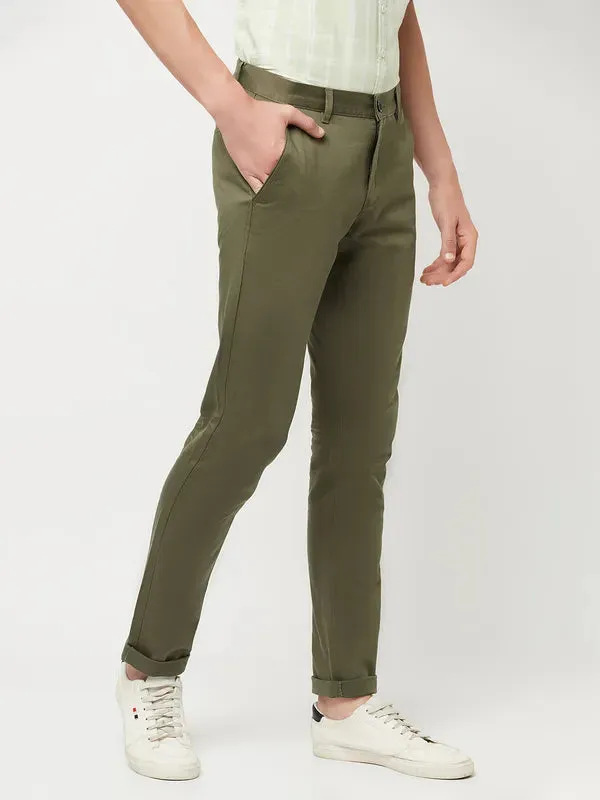 Octave Men Olive Green Cotton Chinos Trousers