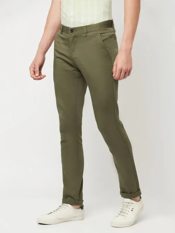 Octave Men Olive Green Cotton Chinos Trousers