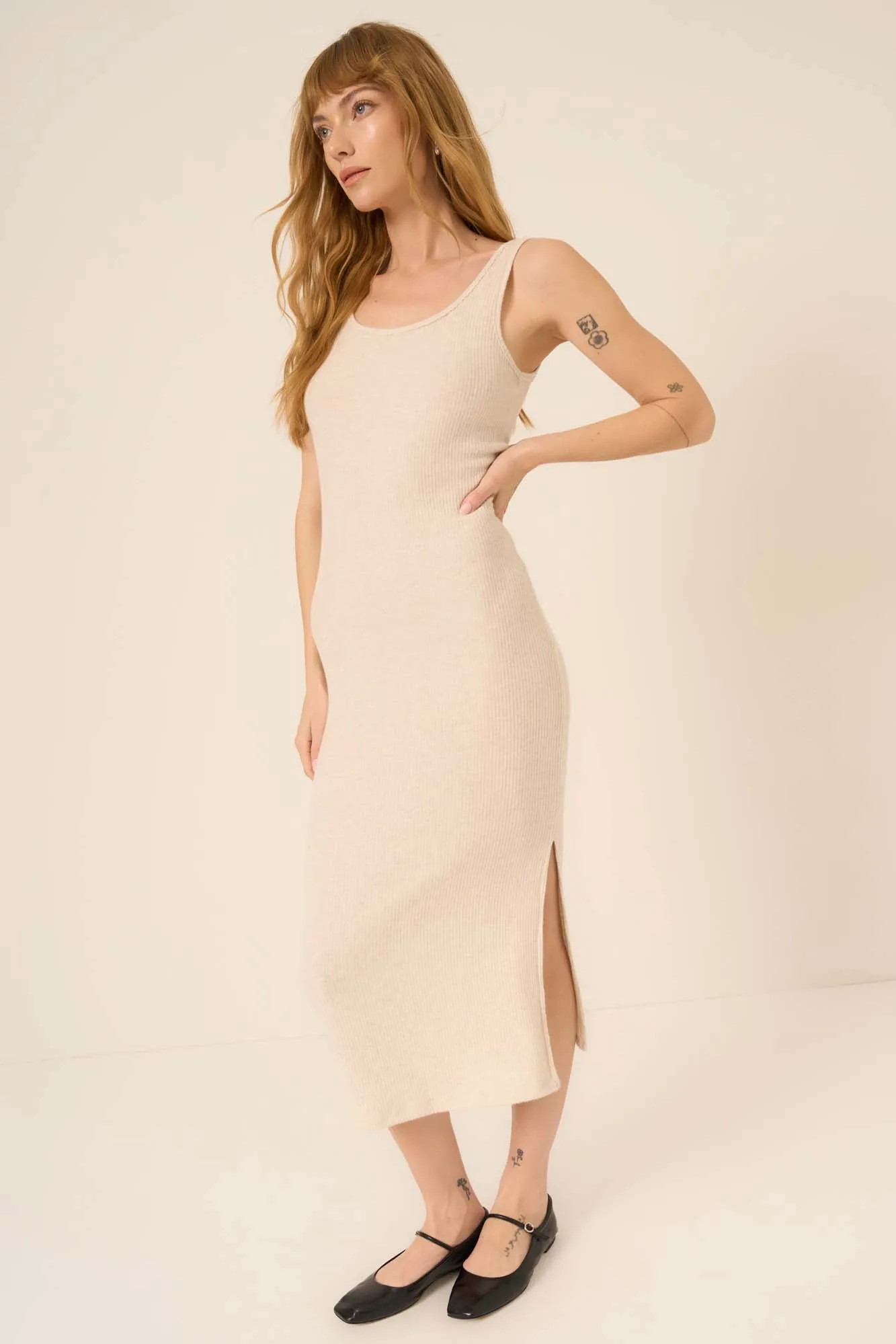 On My Way Brushed Rib Dress - Oatmeal