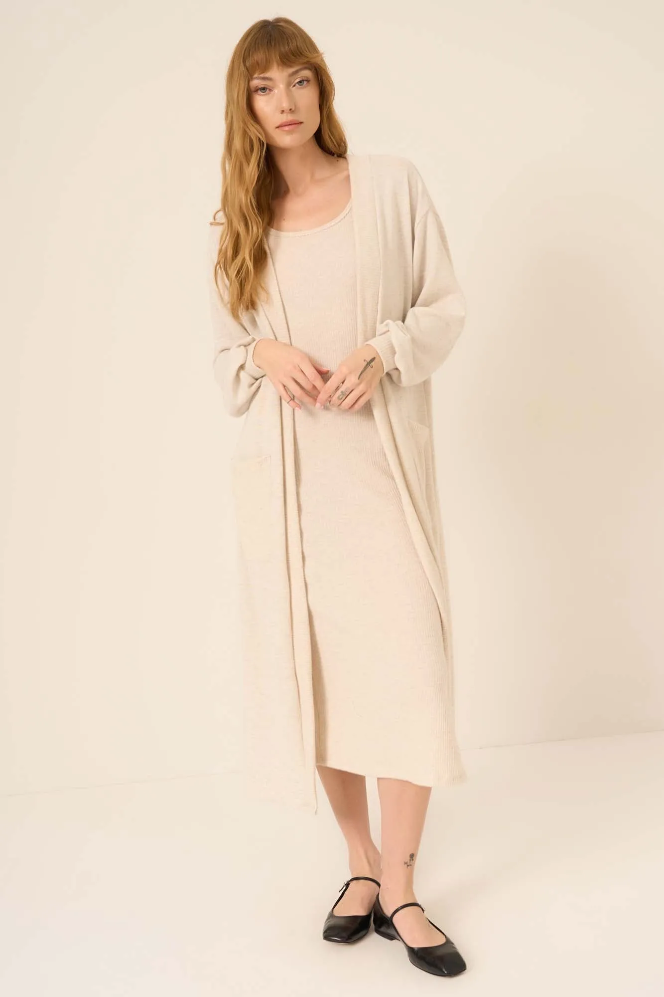 On My Way Brushed Rib Dress - Oatmeal