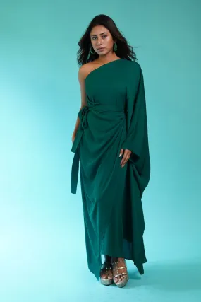 One Shoulder Emerald Green Kaftan Dress