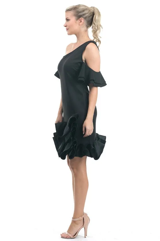 One Shoulder Ruffle Detail Dress