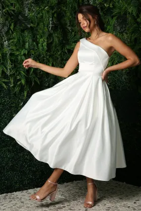 Open Back Strap Satin One Shoulder Midi Wedding Dress NXJE931W Sale