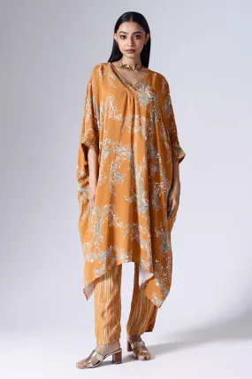 Orange Lotus Long Kaftan Set