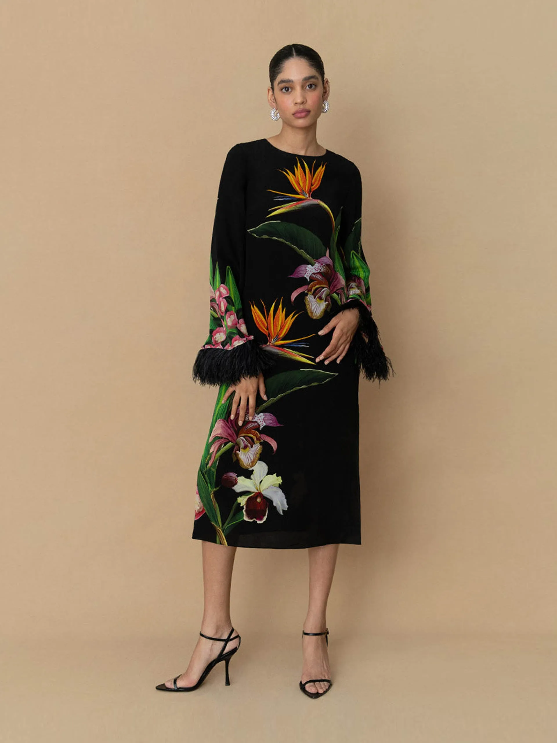 Orchid black Seraphina crepe midi dress