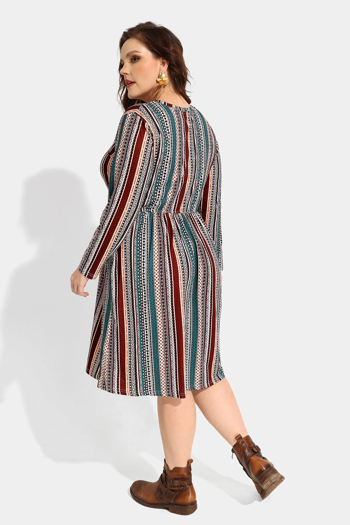 Patchwork Striped Pocket Midi Dress