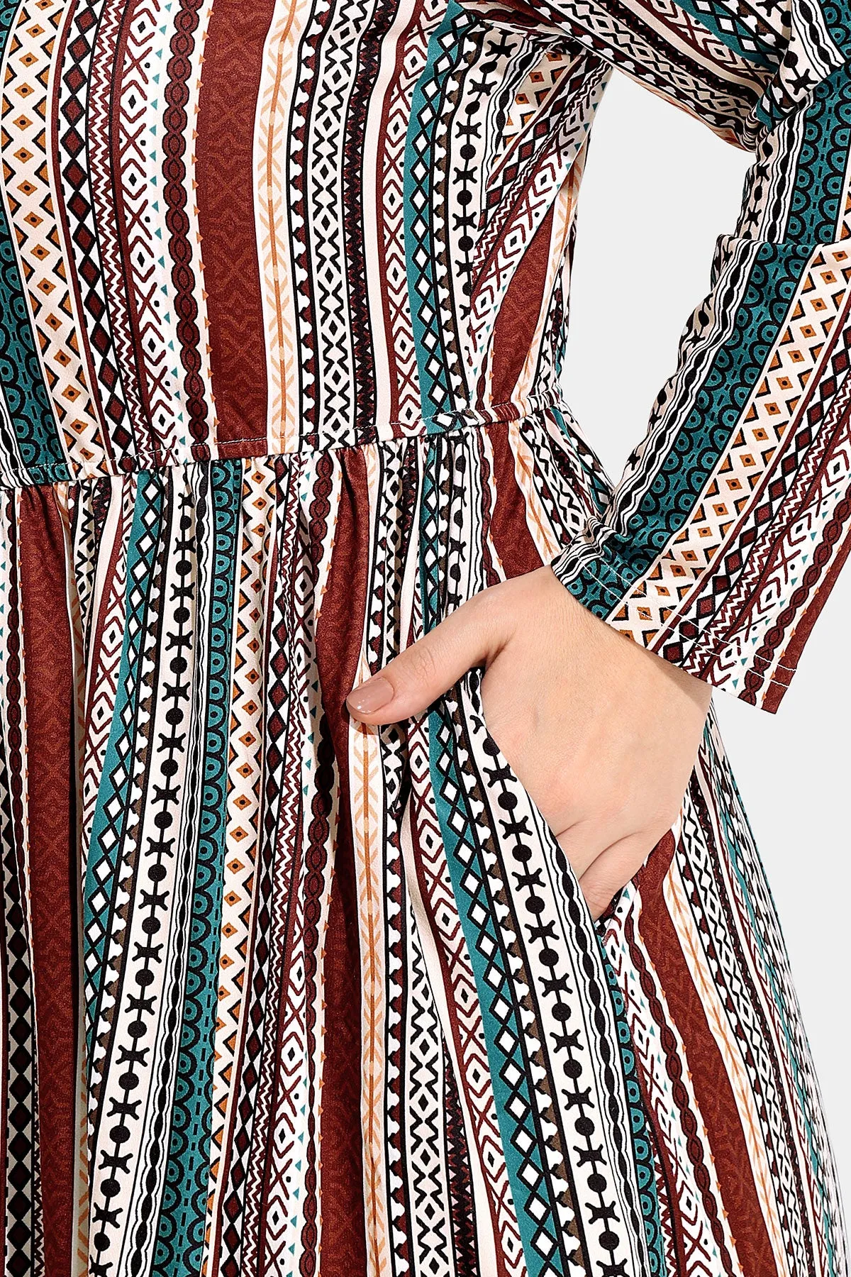 Patchwork Striped Pocket Midi Dress