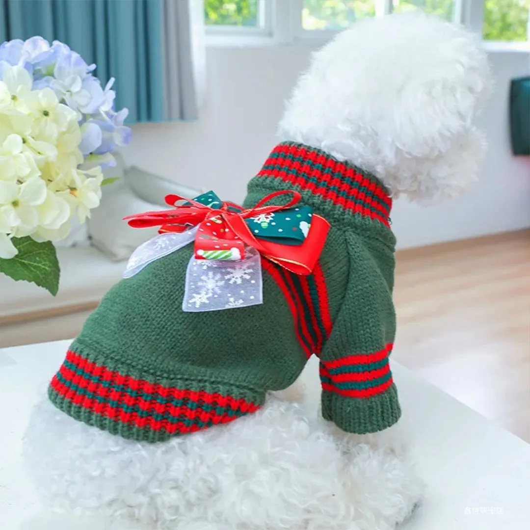 PetAffairs 1PC Christmas Bow Knitted Sweater