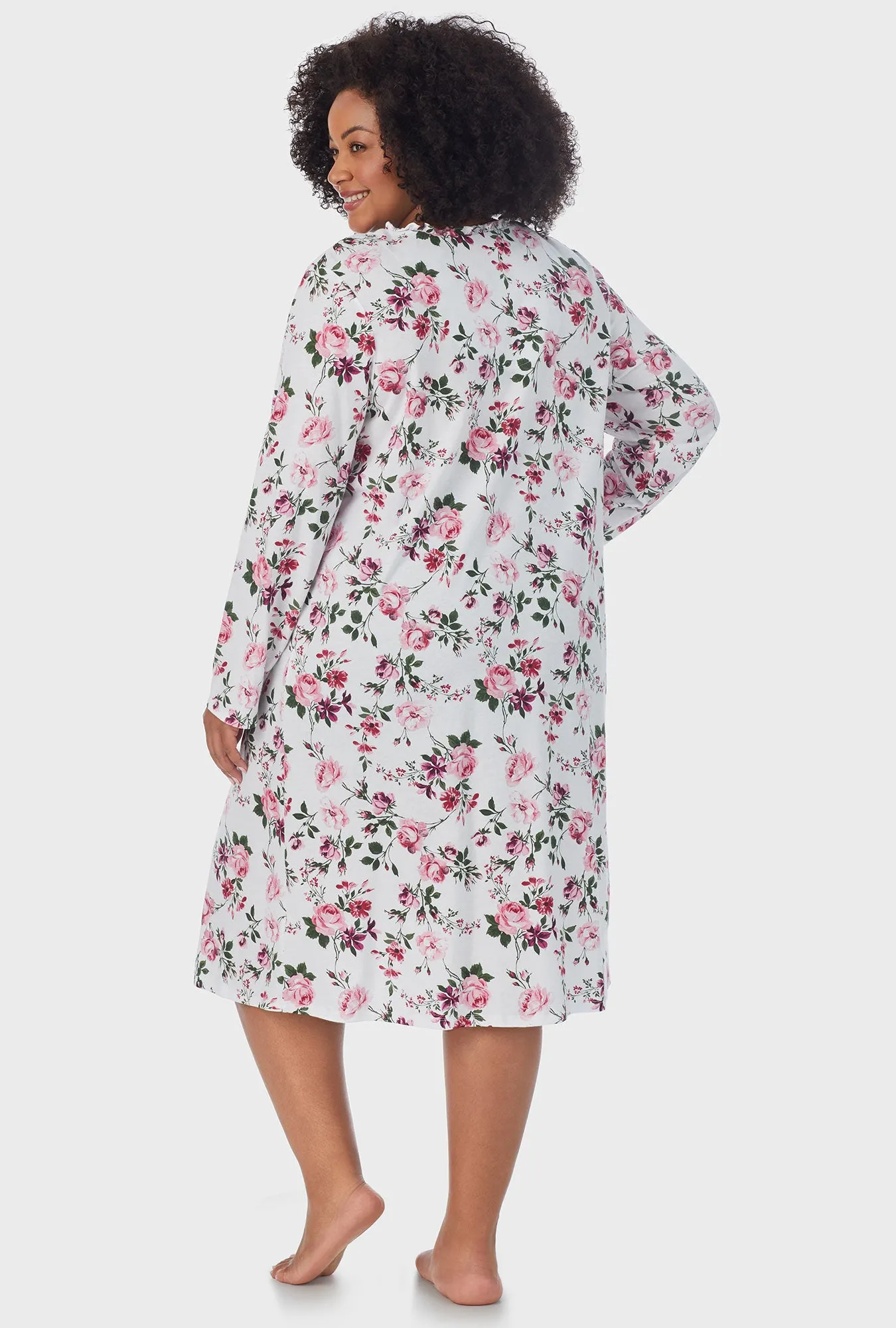 Pink and Berry Roses Long Sleeve Midi Nightgown