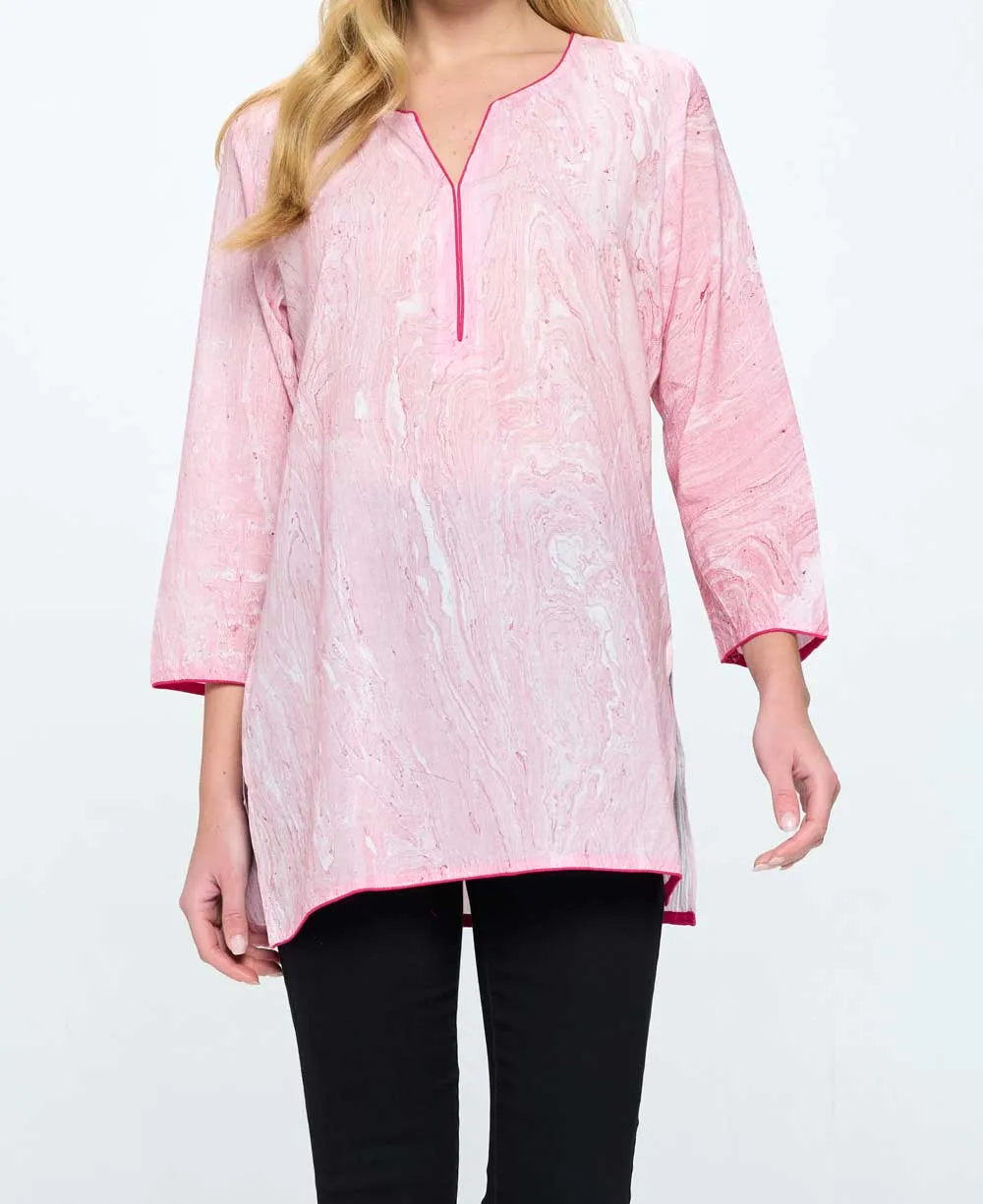 Pink Marble Print Soft Cotton Tunic Top