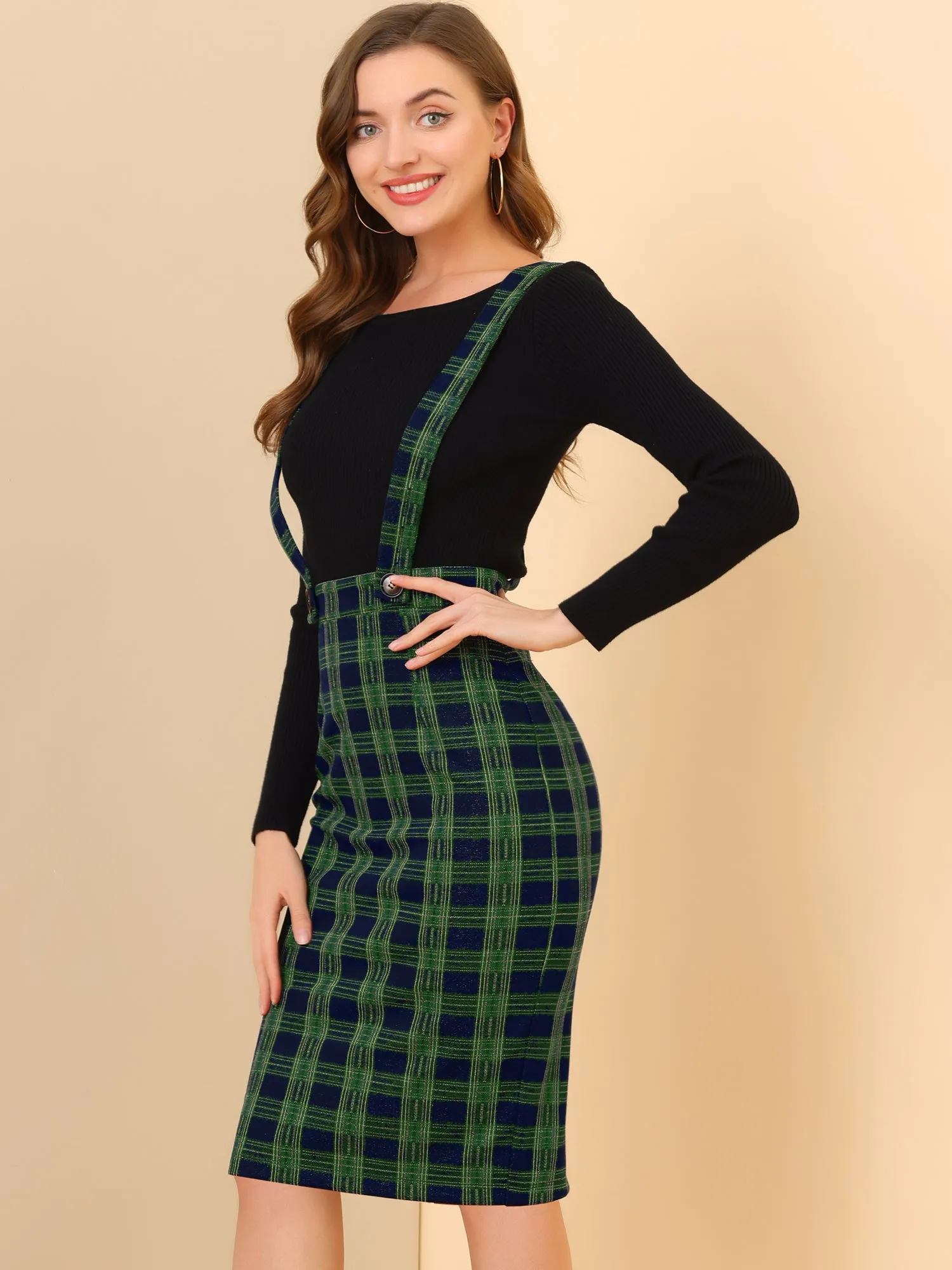 Plaid Overall Party Vintage Pencil Braces Suspender Skirt