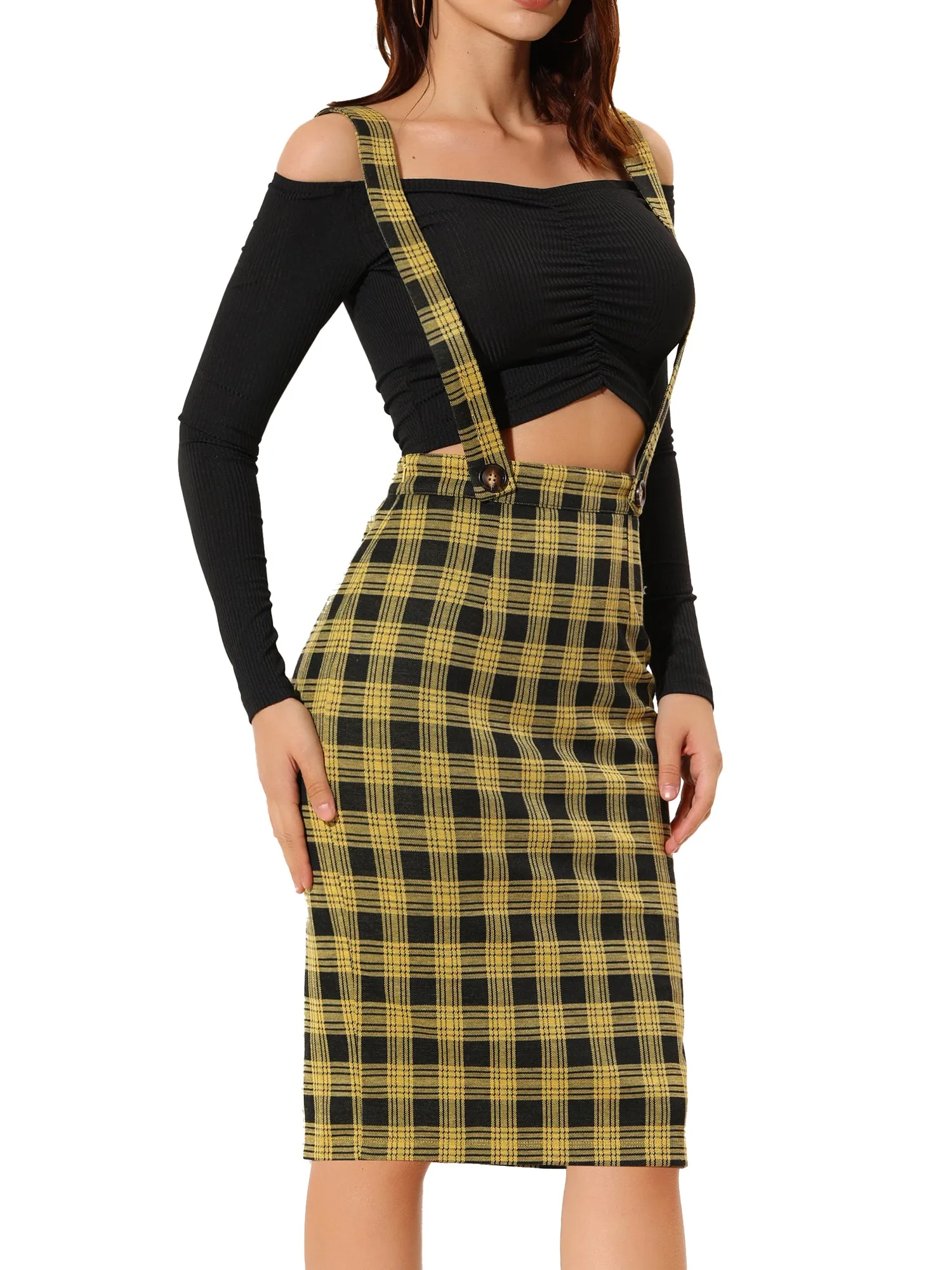 Plaid Overall Party Vintage Pencil Braces Suspender Skirt