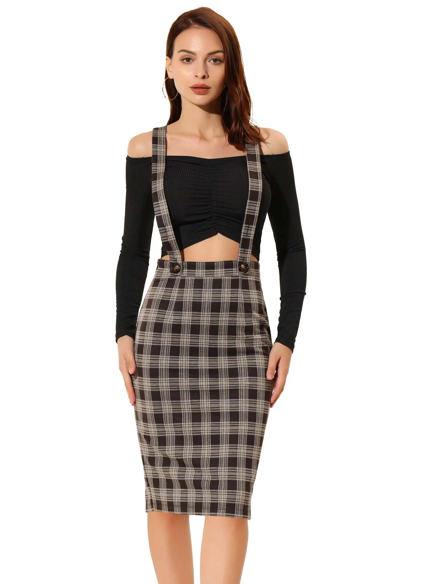 Plaid Overall Party Vintage Pencil Braces Suspender Skirt