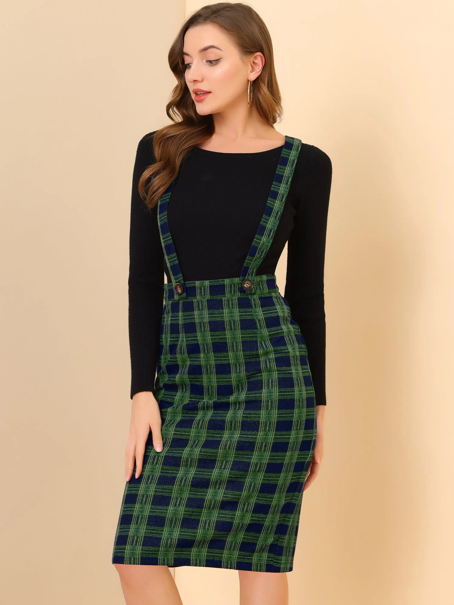 Plaid Overall Party Vintage Pencil Braces Suspender Skirt