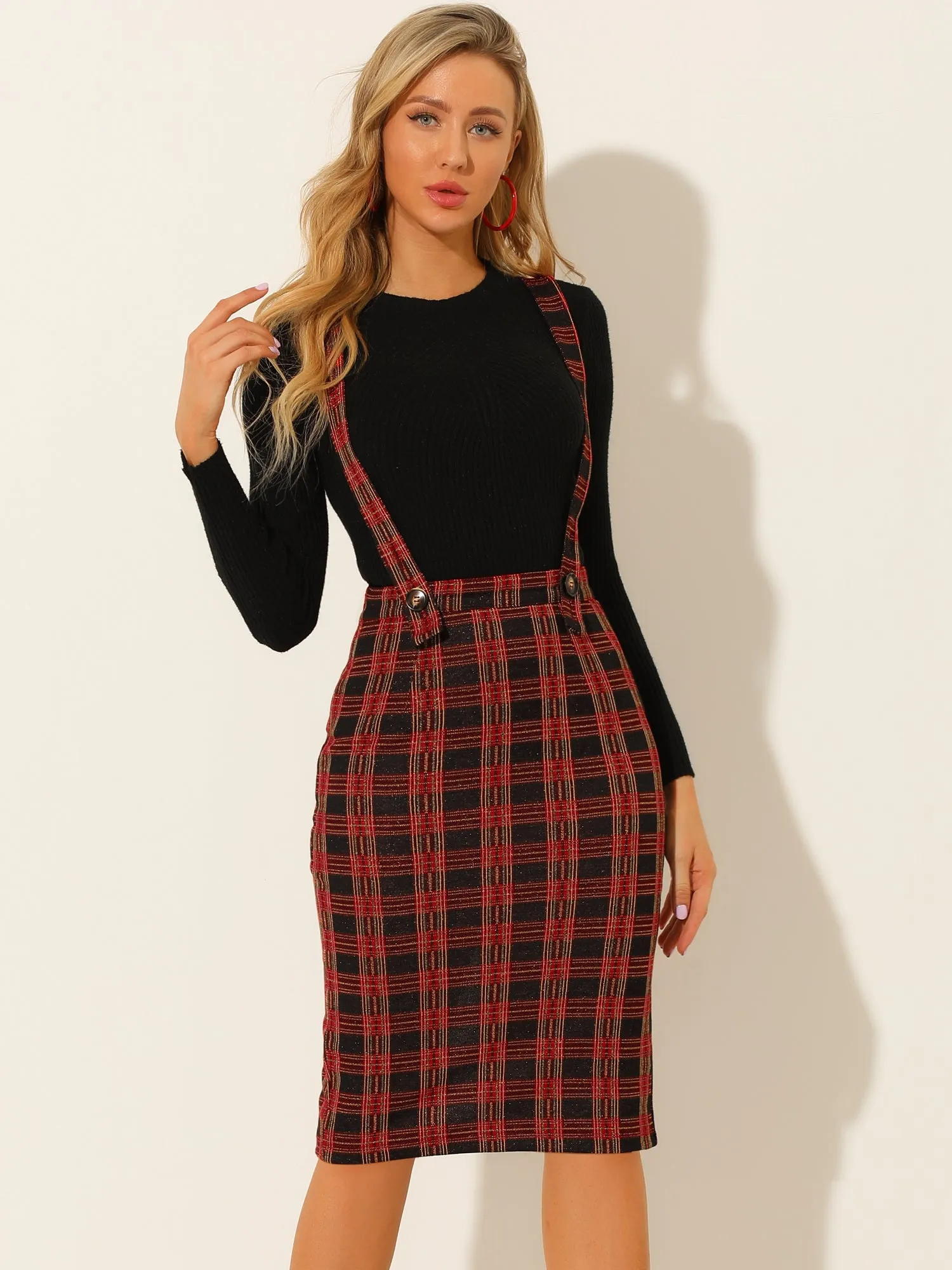 Plaid Overall Party Vintage Pencil Braces Suspender Skirt