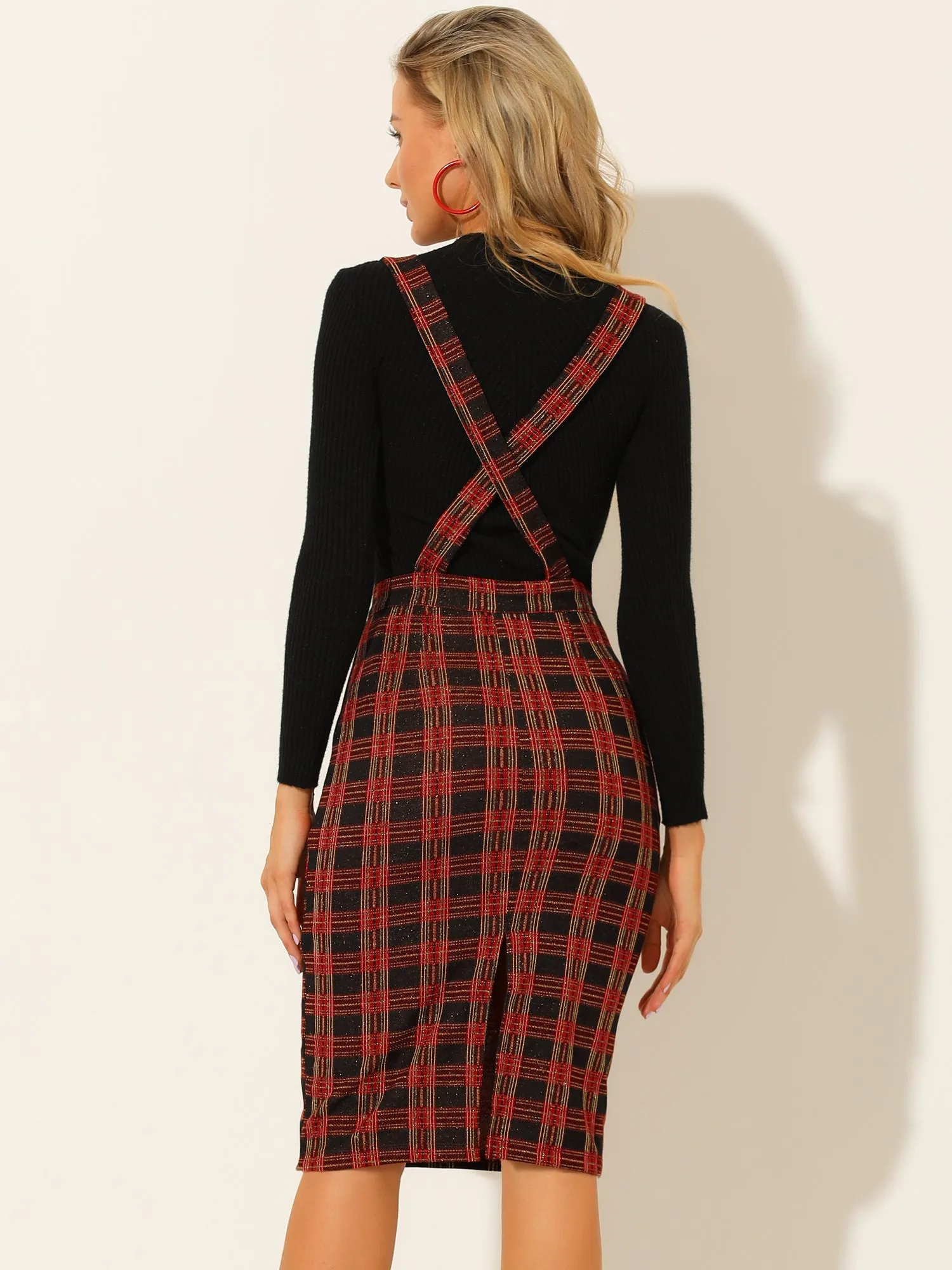 Plaid Overall Party Vintage Pencil Braces Suspender Skirt