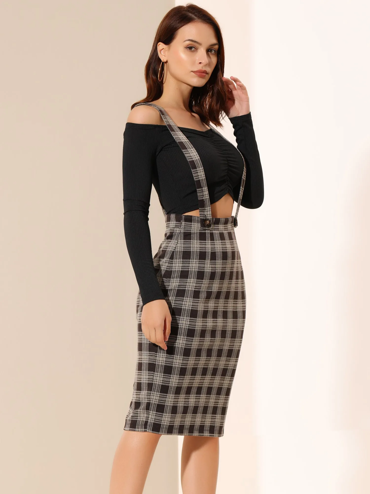 Plaid Overall Party Vintage Pencil Braces Suspender Skirt