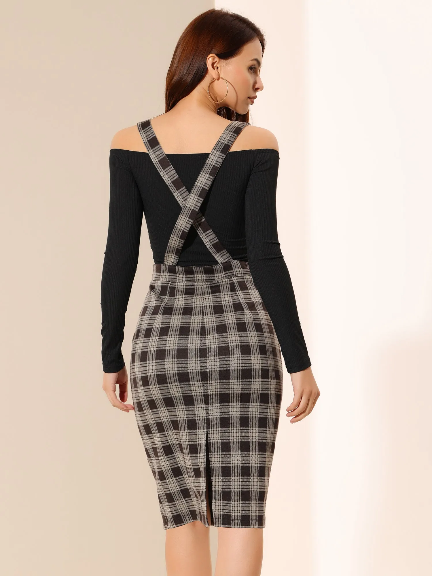 Plaid Overall Party Vintage Pencil Braces Suspender Skirt