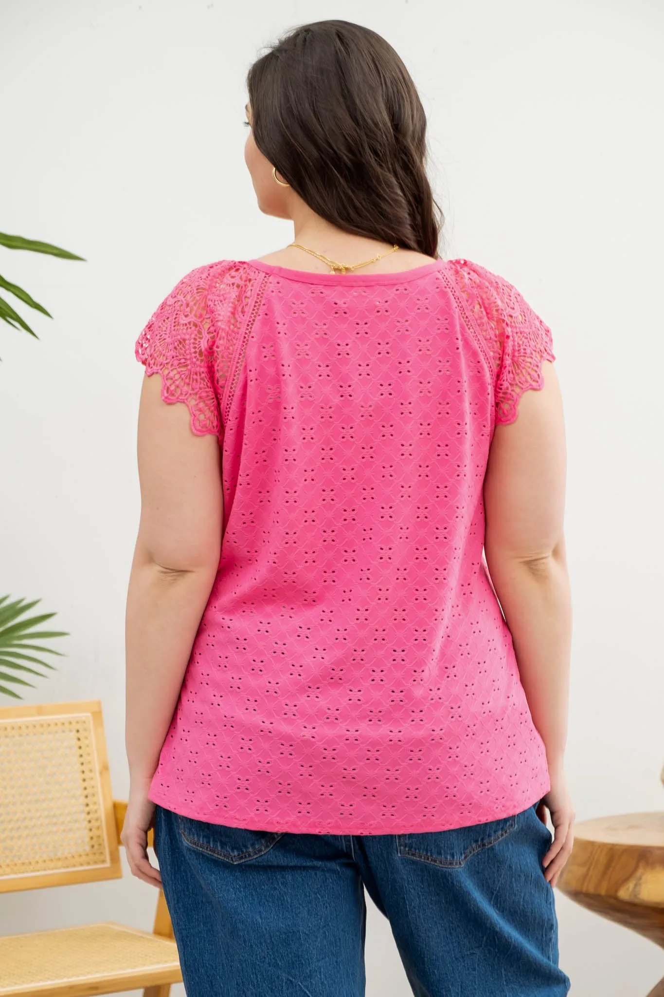 PLUS EYELET EMBROIDERY KNIT TOP