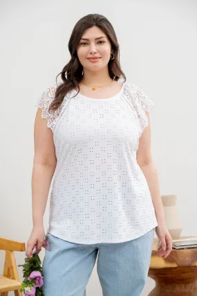 PLUS EYELET EMBROIDERY KNIT TOP