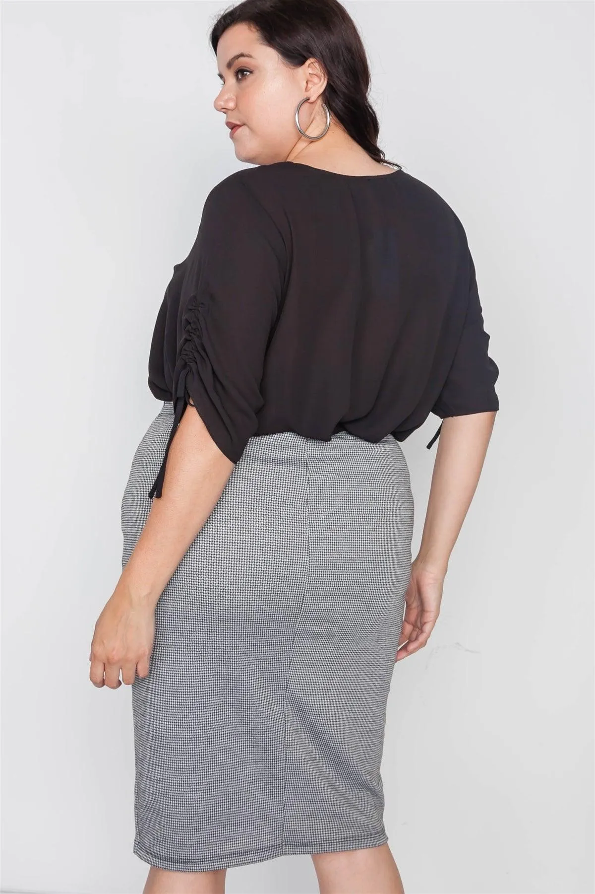 Plus Size Black White Plaid Pencil Skirt