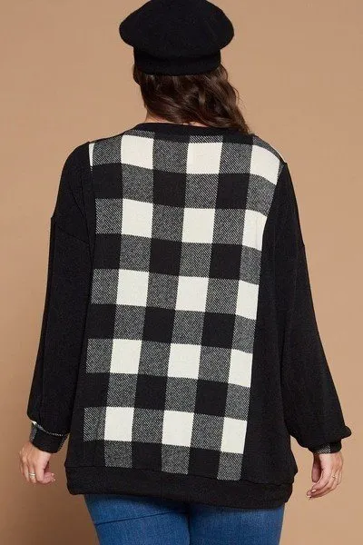 Plus Size Buffalo Plaid Check Contrast Pullover Tunic Top