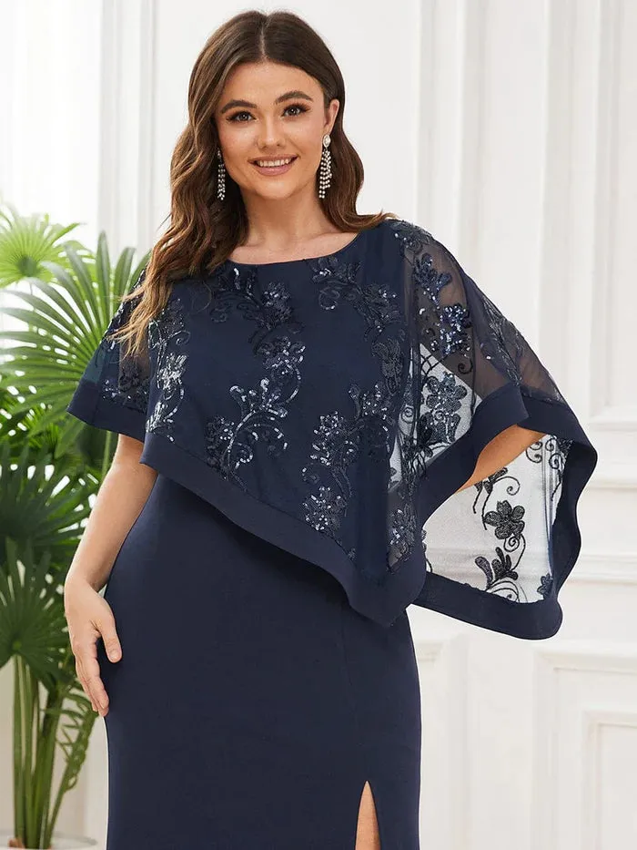 Plus Size Lace Sequin Shirt Floor-Length Mother Dress