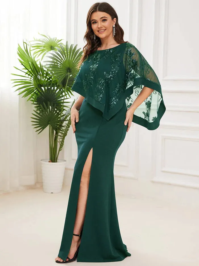 Plus Size Lace Sequin Shirt Floor-Length Mother Dress