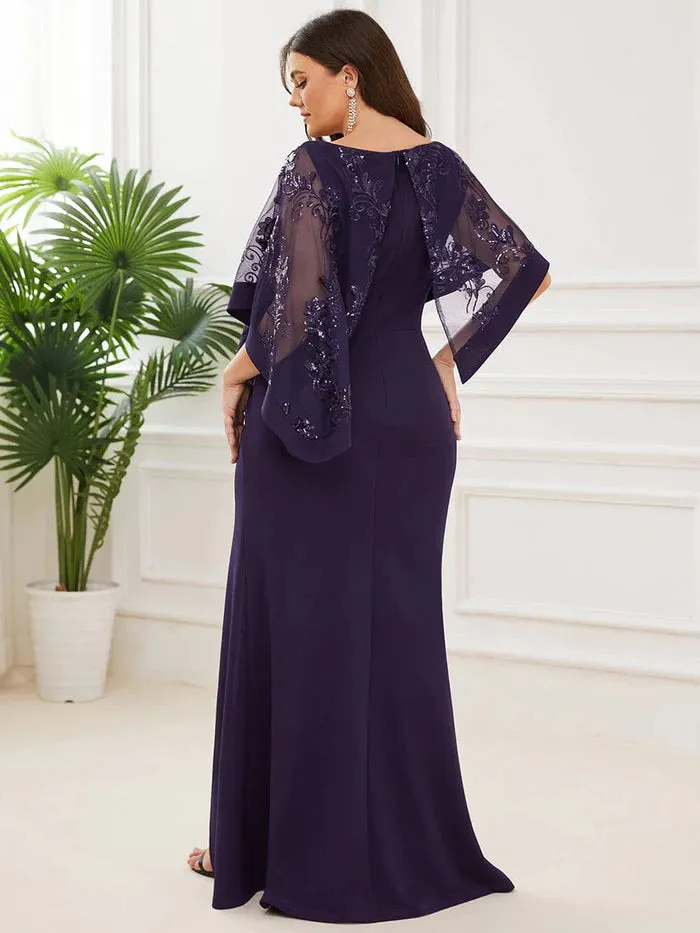 Plus Size Lace Sequin Shirt Floor-Length Mother Dress