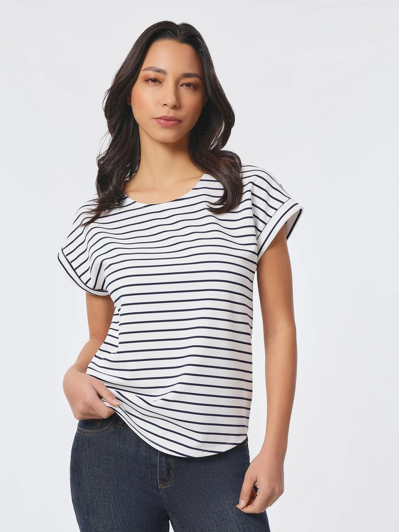 Plus Size Striped Pique Pullover Tee