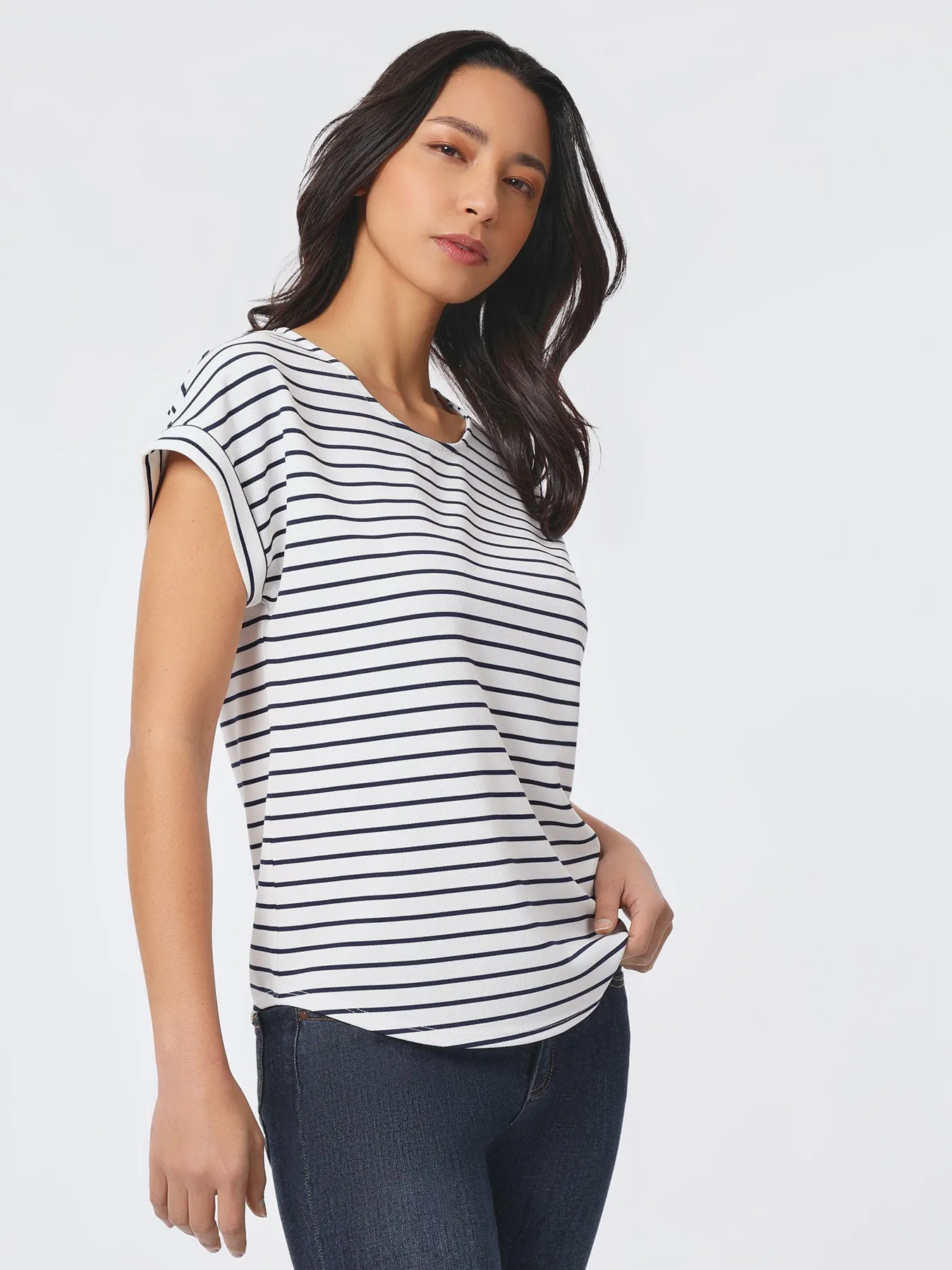 Plus Size Striped Pique Pullover Tee