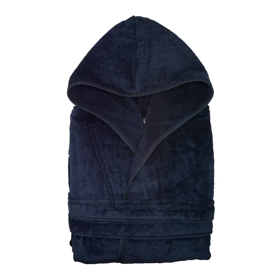 Plush Velour Terry Boys Bathrobe with Tie & Hood Navy