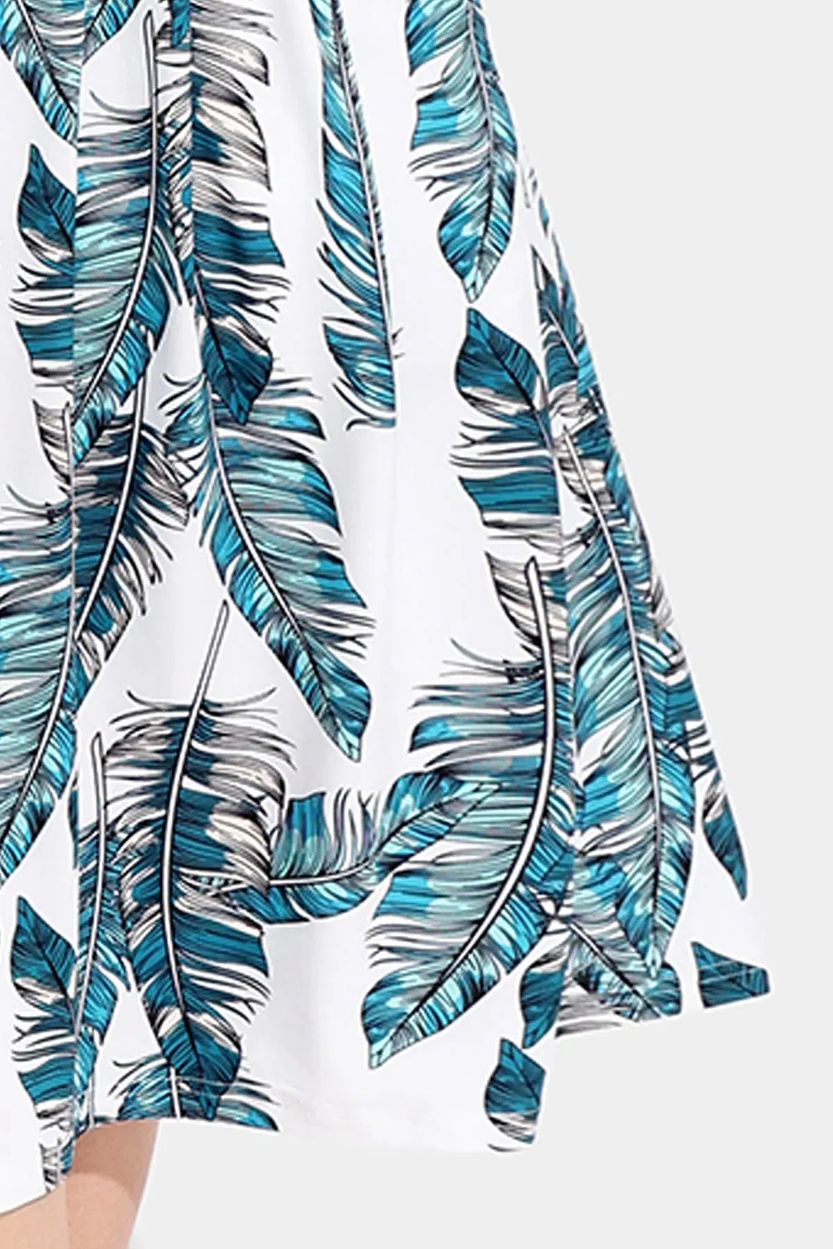 Pocket Tropical Print Ruffle Sleeve V neck Midi Dress