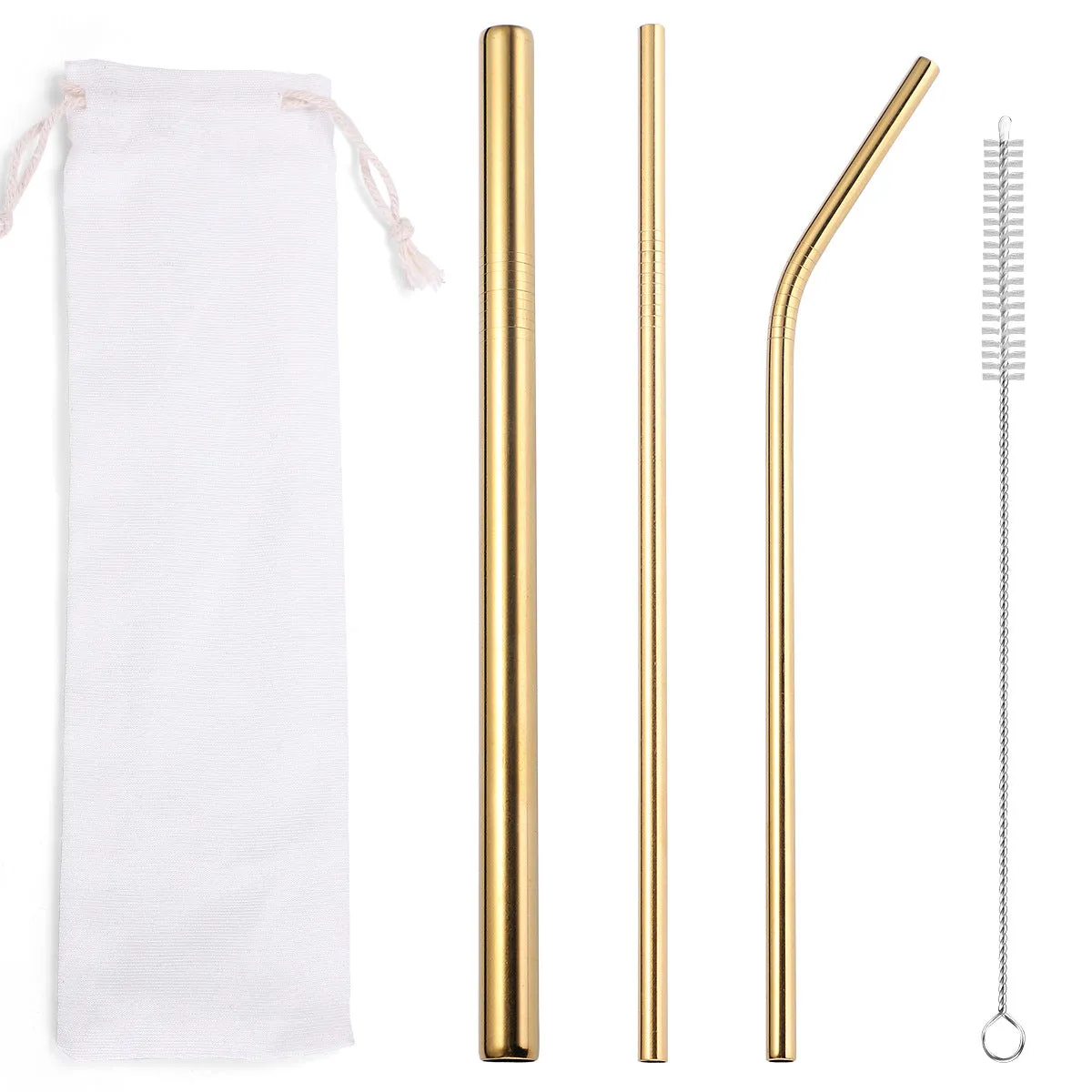 Popular Tableware Food Grade Environmental Protection Stainless Steel Straw Drink Milk Tea Metal Straw 3 Sets