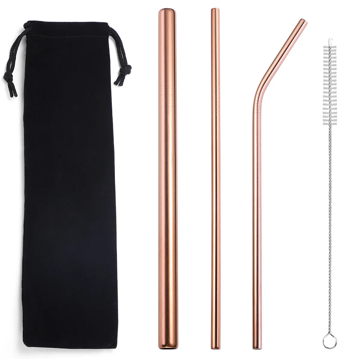 Popular Tableware Food Grade Environmental Protection Stainless Steel Straw Drink Milk Tea Metal Straw 3 Sets