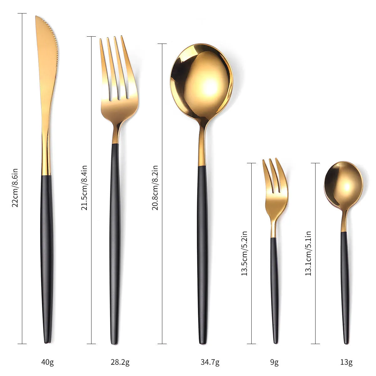 Portugal Gold Stainless Steel Tableware Five-Piece Set Tableware Set Knife, Fork and Spoon