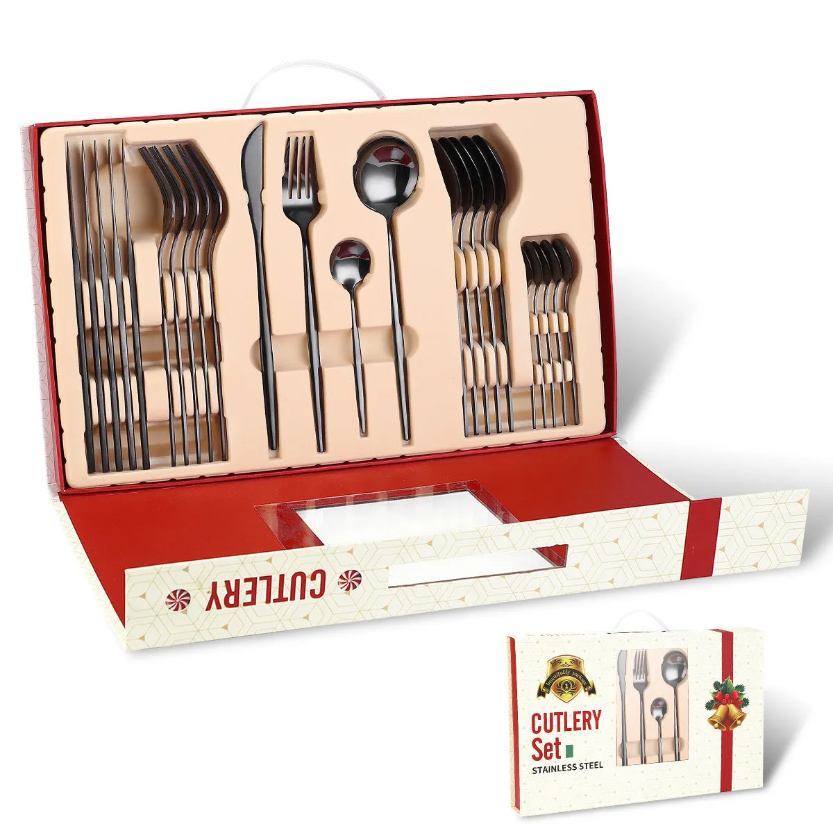 Portugal Stainless Steel Knife, Fork and Spoon Gold-Plated Spray Paint 24 Pieces Gift Set Tableware Christmas