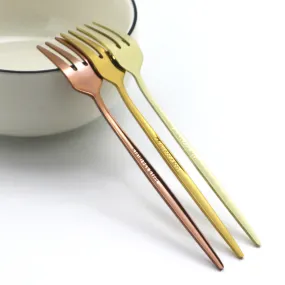 Portuguese Stainless Steel Small Fork Western Daily Refreshments Cake Fork Tableware Western Solid Color Mirror Three Teeth Fruit Fork