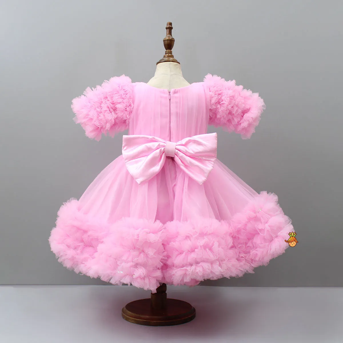 Pre Order: Ruffle-Sleeved Exquisite Pink Dress With Headband