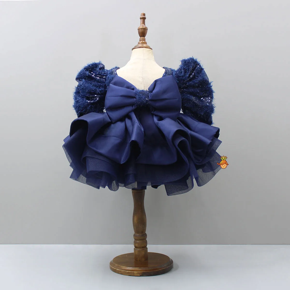 Pre Order: Stylish Sleeves Exquisite Blue Dress With Head Band